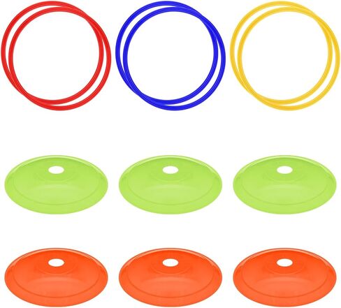 Cosmos Set of 12 Speed Agility Rings Marker Cones Multicolor Soccer Training Rings Marking Disc Cones Speed Agility Training Set for Football Sport Training Outdoor Activities - 6 Rings + 6 Cones in Saudi Arabia