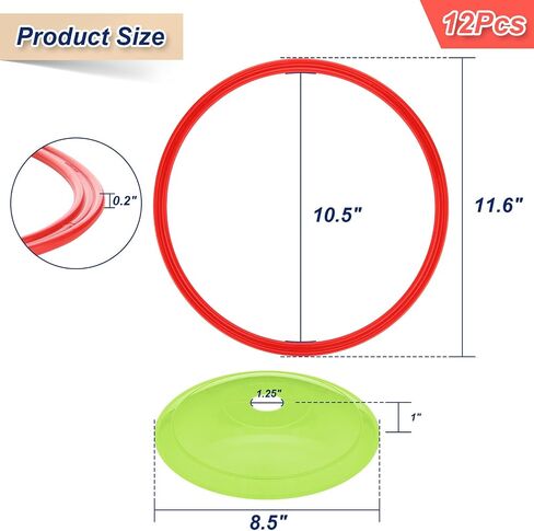 Cosmos Set of 12 Speed Agility Rings Marker Cones Multicolor Soccer Training Rings Marking Disc Cones Speed Agility Training Set for Football Sport Training Outdoor Activities - 6 Rings + 6 Cones in Saudi Arabia