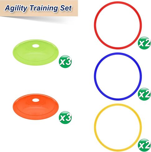 Cosmos Set of 12 Speed Agility Rings Marker Cones Multicolor Soccer Training Rings Marking Disc Cones Speed Agility Training Set for Football Sport Training Outdoor Activities - 6 Rings + 6 Cones in Saudi Arabia