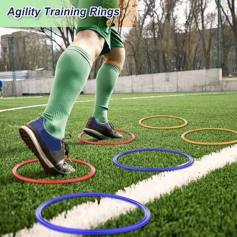 Cosmos Set of 12 Speed Agility Rings Marker Cones Multicolor Soccer Training Rings Marking Disc Cones Speed Agility Training Set for Football Sport Training Outdoor Activities - 6 Rings + 6 Cones in Saudi Arabia