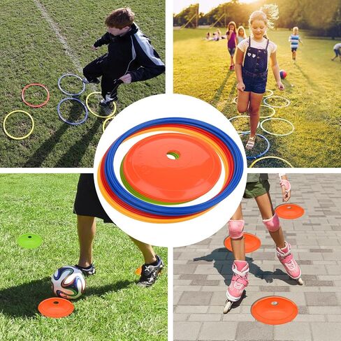 Cosmos Set of 12 Speed Agility Rings Marker Cones Multicolor Soccer Training Rings Marking Disc Cones Speed Agility Training Set for Football Sport Training Outdoor Activities - 6 Rings + 6 Cones in Saudi Arabia