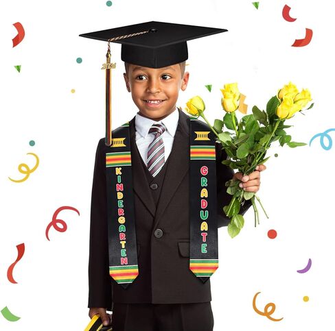 NNG قبعة التخرج لمرحلة ما قبل المدرسة وقبعة رياض الأطفال مع شرابة، مجموعة وشاح التخرج للأطفال من Kente لعام 2024 للجنسين هدايا تخرج للأطفال الصغار in Kuwait