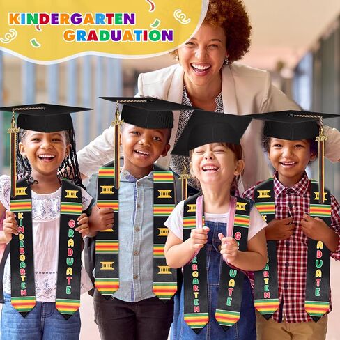 NNG قبعة التخرج لمرحلة ما قبل المدرسة وقبعة رياض الأطفال مع شرابة، مجموعة وشاح التخرج للأطفال من Kente لعام 2024 للجنسين هدايا تخرج للأطفال الصغار in Kuwait
