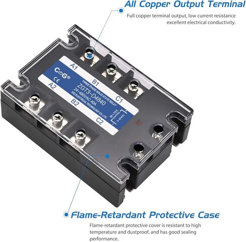 مرحل الحالة الصلبة CGELE ثلاثي الطور SSR-40DA من DC إلى مدخل تيار متردد 3-32VDC إلى الإخراج 24-480VAC 40A غطاء بلاستيكي... in Kuwait