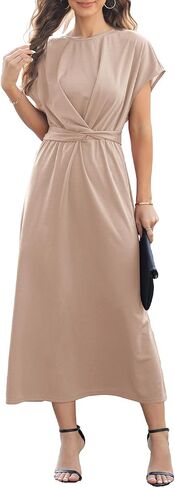 MyFav Women's Formal Dresses Batwing Elegant Tie Elastic Waist Front Wrap Maxi Wedding Guest Cocktail Party Dresses in Kuwait