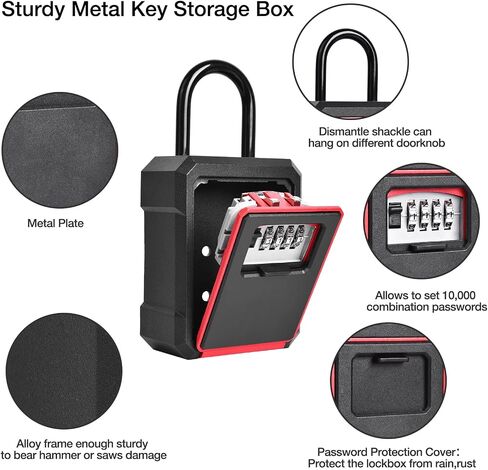 MEGREZ Security Key Lock Box Wall Mounted Key Safe Box with Digital Code, Resettable Code Combination Lock Box for Keys, Metal Key Storage Box for Home & Office, Red in Saudi Arabia