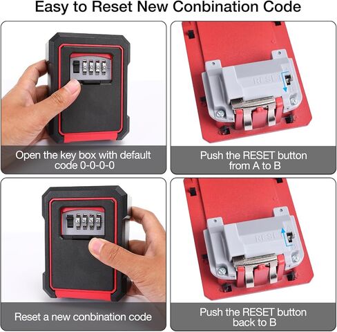 MEGREZ Security Key Lock Box Wall Mounted Key Safe Box with Digital Code, Resettable Code Combination Lock Box for Keys, Metal Key Storage Box for Home & Office, Red in Saudi Arabia