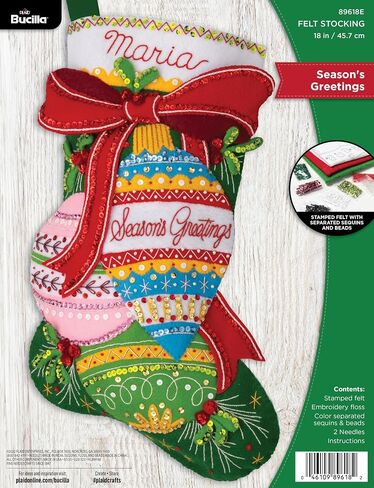Bucilla، Season's Greetings، مجموعة صنع الجوارب مقاس 18 بوصة، مثالية لمشاريع الفنون والحرف اليدوية، 89618E in Saudi Arabia