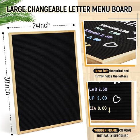 Large Felt Letter Board Sign 24 x 30 Inch, Changeable Letter Board with Letters and Boxes, Large Menu Board for Restaurant, Large Felt Board Board for Baby Announcements, Restaurant Menus (Black) in Saudi Arabia