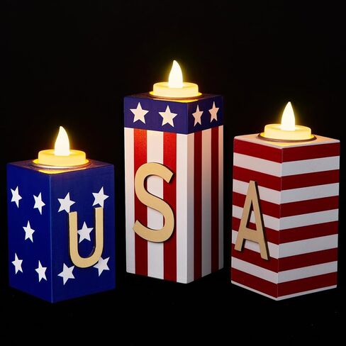 BlcTec Christmas Decorations Indoor, 3 PCS Christmas Wood Candle Holders with LED Tea Lights & 3D Carving Craft, Wood Christmas Centerpieces for Home, Table, Office, Tiered Tray, Shelf Xmas Décor in Saudi Arabia