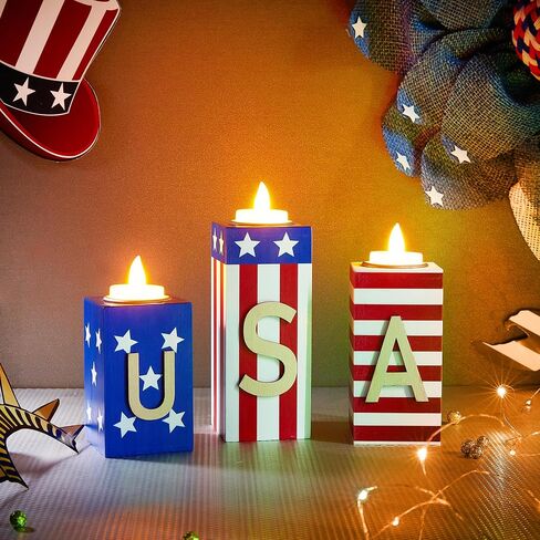 BlcTec Christmas Decorations Indoor, 3 PCS Christmas Wood Candle Holders with LED Tea Lights & 3D Carving Craft, Wood Christmas Centerpieces for Home, Table, Office, Tiered Tray, Shelf Xmas Décor in Saudi Arabia
