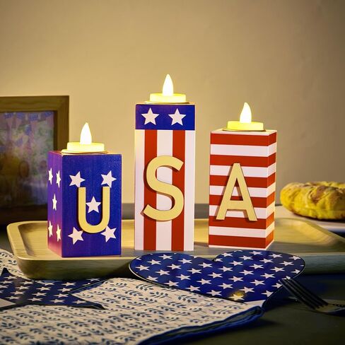 BlcTec Christmas Decorations Indoor, 3 PCS Christmas Wood Candle Holders with LED Tea Lights & 3D Carving Craft, Wood Christmas Centerpieces for Home, Table, Office, Tiered Tray, Shelf Xmas Décor in Saudi Arabia