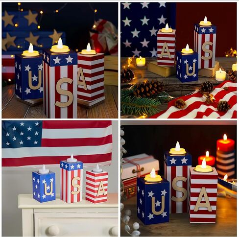 BlcTec Christmas Decorations Indoor, 3 PCS Christmas Wood Candle Holders with LED Tea Lights & 3D Carving Craft, Wood Christmas Centerpieces for Home, Table, Office, Tiered Tray, Shelf Xmas Décor in Saudi Arabia