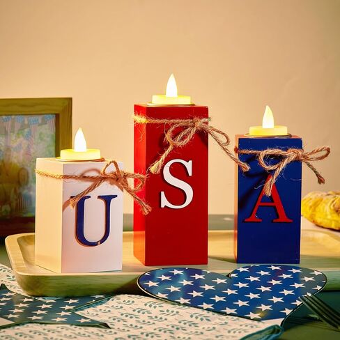 BlcTec Christmas Decorations Indoor, 3 PCS Christmas Wood Candle Holders with LED Tea Lights & 3D Carving Craft, Wood Christmas Centerpieces for Home, Table, Office, Tiered Tray, Shelf Xmas Décor in Saudi Arabia