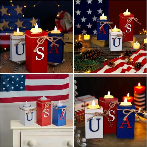 BlcTec Christmas Decorations Indoor, 3 PCS Christmas Wood Candle Holders with LED Tea Lights & 3D Carving Craft, Wood Christmas Centerpieces for Home, Table, Office, Tiered Tray, Shelf Xmas Décor in Saudi Arabia