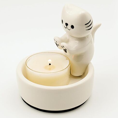 ZENSOAR Cat Candle Holder, Cartoon Kitten Kitty Candle Holder, Cat Warming Paws Hands Candle Holder, Tea Light Candle Holder Decorative Ceramic, Cute Candle Holder, Small Mini Candle Holder, White in Saudi Arabia