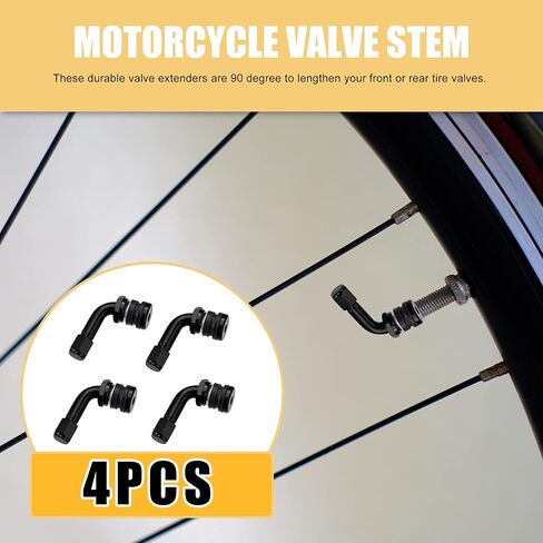 Motoforti 4pcs Metal 90 Degree Valve Stem Vacuum Tyre Valve Stem Extension Extenders Adapter for Car Motorcycle Black in Saudi Arabia