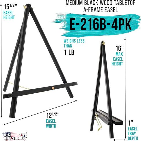 U.S. Art Supply 16" High Natural Wood Display Stand A-Frame Artist Easel (Pack of 4) - Adjustable Wooden Tripod Tabletop Holder Stand for Canvas, Painting Party, Kids Crafts, Photos, Pictures, Signs in Saudi Arabia