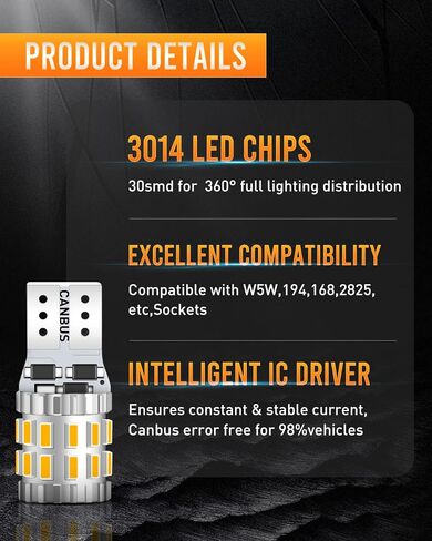 LUYED 194 LED لمبة زينون بيضاء 9-30 فولت Canbus خالية من الأخطاء W5W 168 2825 مصابيح LED لخريطة القبة، باب مجاملة، أضواء لوحة ترخيص وقوف السيارات، حزمة من 2 in Kuwait