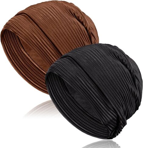 Wimnkuv 2 Pcs Pleated Head Wraps Scarf Turban, Chemo Caps for Cancer Patient, Cancer Headwear for Women in Saudi Arabia