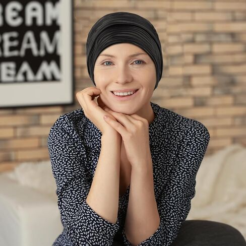 Wimnkuv 2 Pcs Pleated Head Wraps Scarf Turban, Chemo Caps for Cancer Patient, Cancer Headwear for Women in Saudi Arabia