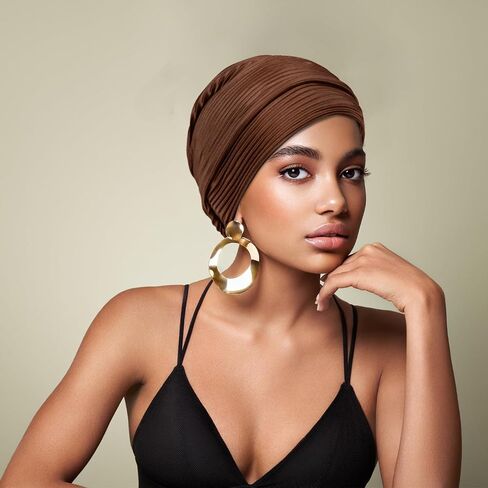 Wimnkuv 2 Pcs Pleated Head Wraps Scarf Turban, Chemo Caps for Cancer Patient, Cancer Headwear for Women in Saudi Arabia
