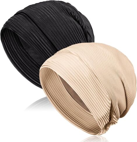 Wimnkuv 2 Pcs Pleated Head Wraps Scarf Turban, Chemo Caps for Cancer Patient, Cancer Headwear for Women in Saudi Arabia