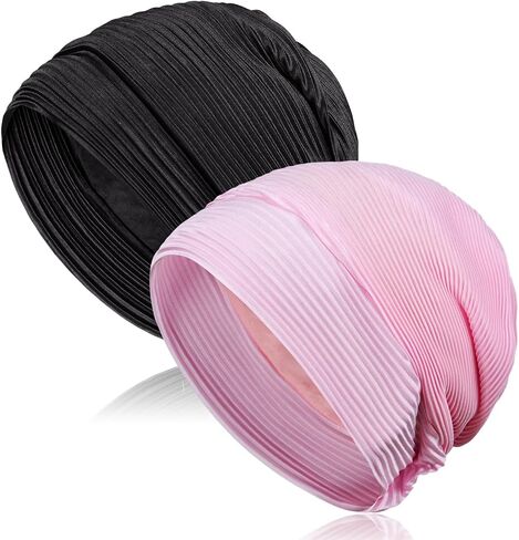 Wimnkuv 2 Pcs Pleated Head Wraps Scarf Turban, Chemo Caps for Cancer Patient, Cancer Headwear for Women in Saudi Arabia