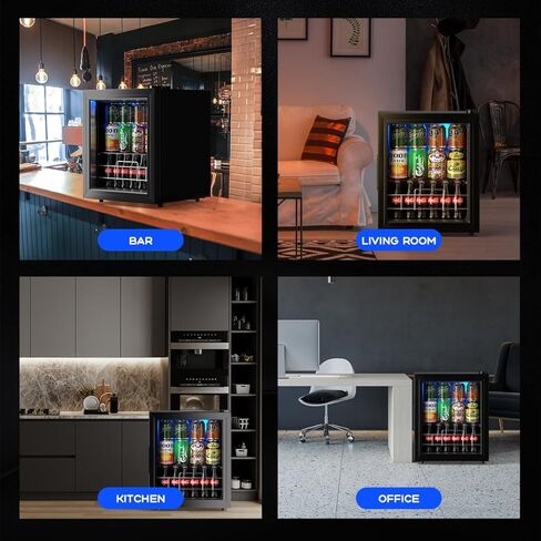 ثلاجة مشروبات EUASOO سعة 75 علبة، ثلاجة تبريد النبيذ، ثلاجة صغيرة صغيرة قائمة بذاتها، مبرد مشروبات مع باب زجاجي رفوف قابل للتعديل لصودا البيرة أو النبيذ، مكتب مثالي للمنزل أو البار باللون الأسود in Kuwait