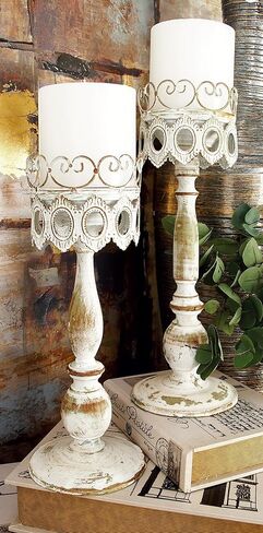 Deco 79 Metal Candle Holder, Set of 2 15", 15"H, Beige in Saudi Arabia