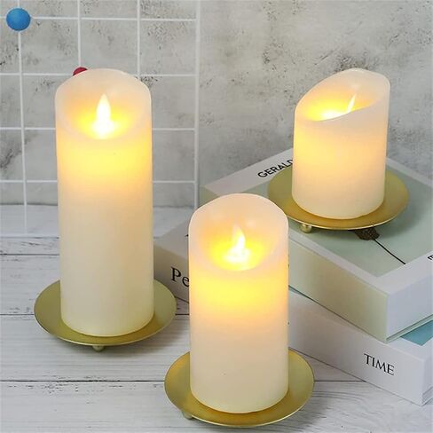 Gemseek Gold Pillar Candle Holders Set of 3, 4.3" Round Metal Plate Stand Candlestick Pedestal for Table Centerpiece Decor in Saudi Arabia
