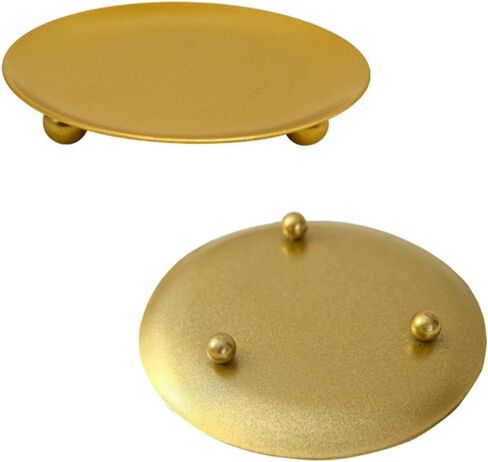 Gemseek Gold Pillar Candle Holders Set of 3, 4.3" Round Metal Plate Stand Candlestick Pedestal for Table Centerpiece Decor in Saudi Arabia