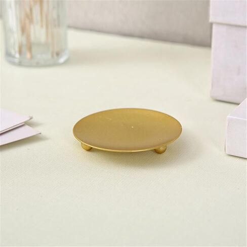 Gemseek Gold Pillar Candle Holders Set of 3, 4.3" Round Metal Plate Stand Candlestick Pedestal for Table Centerpiece Decor in Saudi Arabia