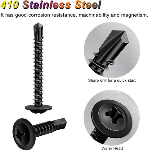 weideer 115pcs #8 Self Drilling Screws Self Tapping Tek Screws Assortment Kit Black Oxide Truss Head Sheet Metal Screws 410 Stainless Steel (1/2"to1-1/4") K-055-115P in Saudi Arabia