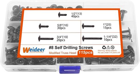 weideer 115pcs #8 Self Drilling Screws Self Tapping Tek Screws Assortment Kit Black Oxide Truss Head Sheet Metal Screws 410 Stainless Steel (1/2"to1-1/4") K-055-115P in Saudi Arabia