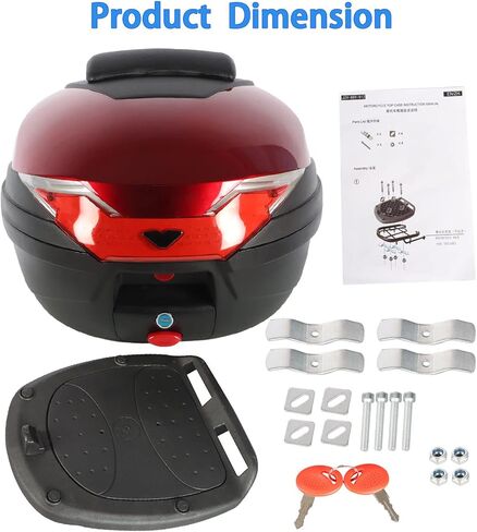 labwork Red Motorcycle Tour Tail Box Scooter Trunk Luggage Top Lock Storage Carrier Case with Soft Backrest and Quick Release System 32L Capacity Can Store One Full Helmet in Saudi Arabia