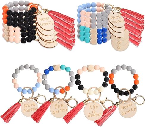 Faccito 12 Pcs Inspirational Key Ring Bracelet with Tassel Beaded Motivational Quote Wristlet Keychain for Women in Saudi Arabia