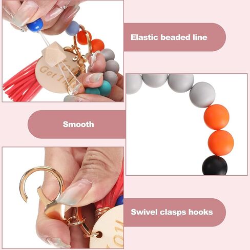 Faccito 12 Pcs Inspirational Key Ring Bracelet with Tassel Beaded Motivational Quote Wristlet Keychain for Women in Saudi Arabia