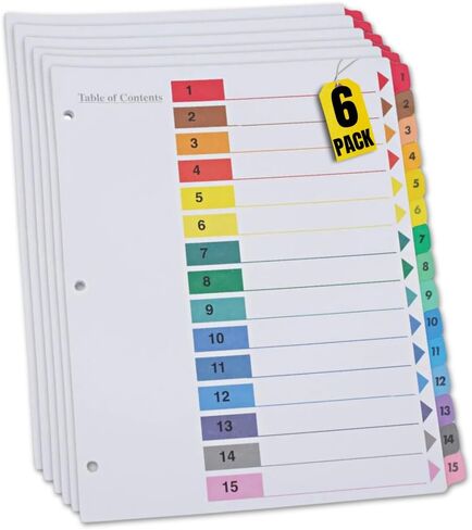 1InTheOffice 15 Tab Dividers, Ring Tab Dividers, Divider Tabs Table of Contents, Tab Dividers for 3 Ring Binder 8.5x11, 6 Pack in Saudi Arabia