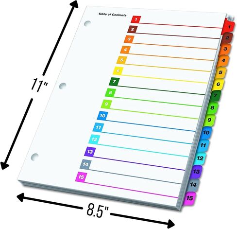 1InTheOffice 15 Tab Dividers, Ring Tab Dividers, Divider Tabs Table of Contents, Tab Dividers for 3 Ring Binder 8.5x11, 6 Pack in Saudi Arabia
