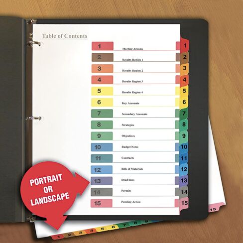 1InTheOffice 15 Tab Dividers, Ring Tab Dividers, Divider Tabs Table of Contents, Tab Dividers for 3 Ring Binder 8.5x11, 6 Pack in Saudi Arabia
