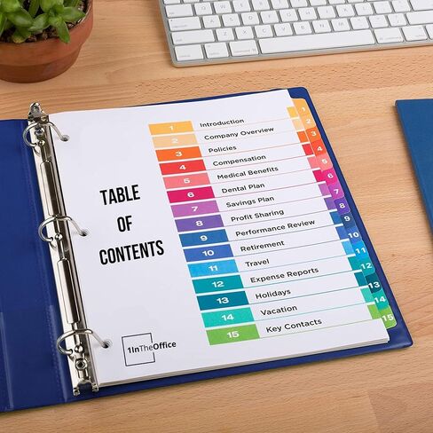 1InTheOffice 15 Tab Dividers, Ring Tab Dividers, Divider Tabs Table of Contents, Tab Dividers for 3 Ring Binder 8.5x11, 6 Pack in Saudi Arabia