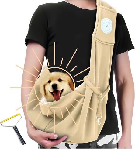 Dog Sling Carrier with Pet Hair Remover, Hands-Free Pet Carrier, Escape Proof, Adjustable Shoulder Strap with Zipper Pockets Suitable for Small Size Dogs Cats Puppy Kitten (Black) in Saudi Arabia