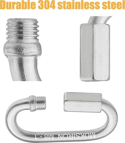 MUKSIRON 2.87 Inch Stainless Steel Chain Quick Links - 6 Pack 5/16" Stainless Locking Carabiner Connector Threaded Oval Ring for Pet Traction,Lamp Hook,Camping, Fishing - 3300 Lbs Capacity in Saudi Arabia
