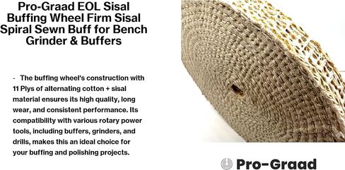 Pro-Graad 2 Pack 8" EOL Sisal Buffing Wheel, 8 inch x 11 Ply - 1/2 inch Thick x 5/8 inch Arbor Hole, Firm Sisal Spiral Sewn Buff for Bench Grinder, Ideal for Coarse Cut First Step Buffing – Pack of 2 in Saudi Arabia