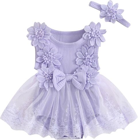 MERSARIPHY Baby Girl Summer Clothes Ruffles Ribbed Knit Romper Dress Jumpsuit Bodysuit with Headband Cute Newborn Outfit Set in Kuwait