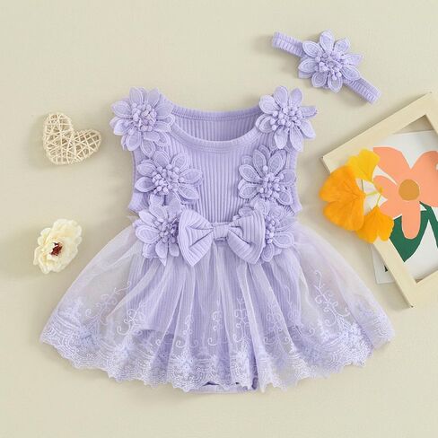 MERSARIPHY Baby Girl Summer Clothes Ruffles Ribbed Knit Romper Dress Jumpsuit Bodysuit with Headband Cute Newborn Outfit Set in Kuwait