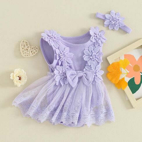 MERSARIPHY Baby Girl Summer Clothes Ruffles Ribbed Knit Romper Dress Jumpsuit Bodysuit with Headband Cute Newborn Outfit Set in Kuwait