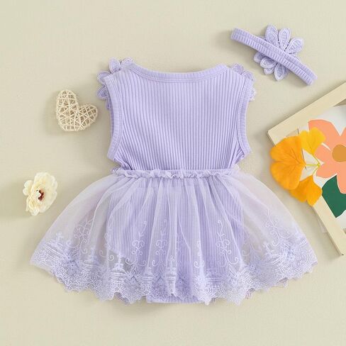 MERSARIPHY Baby Girl Summer Clothes Ruffles Ribbed Knit Romper Dress Jumpsuit Bodysuit with Headband Cute Newborn Outfit Set in Kuwait