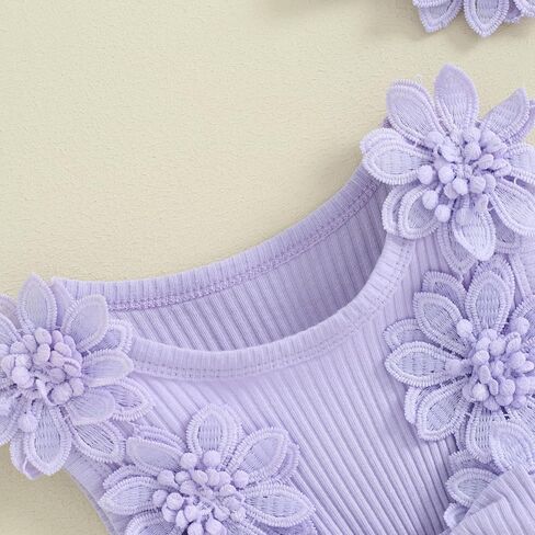 MERSARIPHY Baby Girl Summer Clothes Ruffles Ribbed Knit Romper Dress Jumpsuit Bodysuit with Headband Cute Newborn Outfit Set in Kuwait